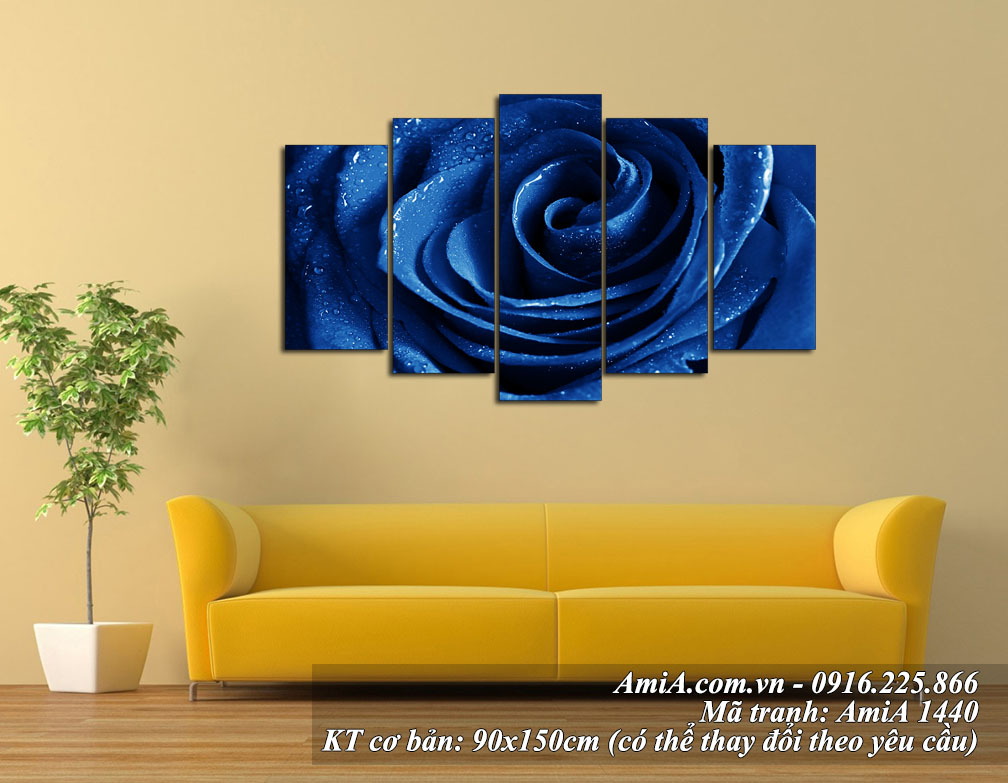 Tranh treo phòng khách đẹp bông hồng xanh AmiA 1440