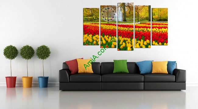 Tranh ghép treo tường khổ lớn vườn hoa Tulip Amia 220-01