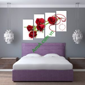 Tranh treo tường ghép bộ phòng ngủ hoa hồng Amia 155-01