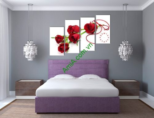 Tranh treo tường ghép bộ phòng ngủ hoa hồng Amia 155-01