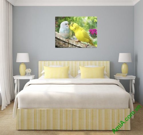 Tranh treo tường phòng ngủ hiện đại Đôi chim Vẹt Amia 350-01