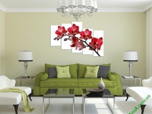 Tranh hoa Lan đỏ treo tường phòng khách đẹp Amia 369-01