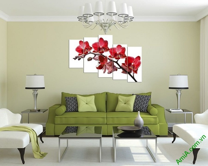Tranh hoa Lan đỏ treo tường phòng khách đẹp Amia 369-01