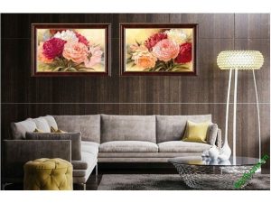 Tranh hoa mẫu đơn treo tường phòng khách 2 tấm Amia 425-00