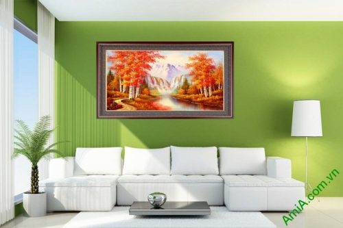Tranh phong cảnh treo tường mùa thu in giả sơn dầu Amia 431-01