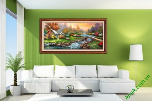 Tranh phong cảnh treo tường phòng khách in giả sơn dầu-03
