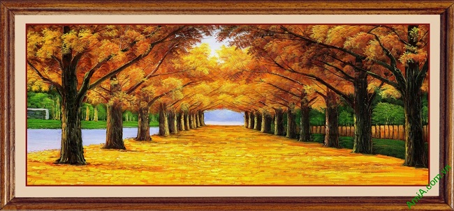 Tranh treo tường phong cảnh mùa thu lá vàng Amia 433