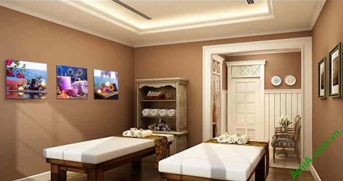 Hình ảnh Tranh treo tường spa thư thái nến hoa treo phòng massage