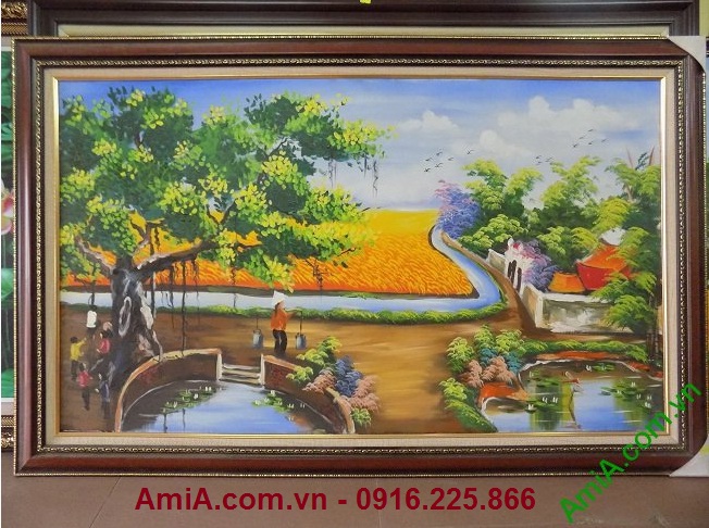 Tranh treo tường sơn dầu phong cảnh làng quê TSD 107 - AmiA Hà Nội