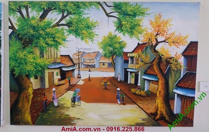 Tranh treo tường vẽ sơn dầu phong cảnh phố cổ Hà Nội - AmiA Hà Nội
