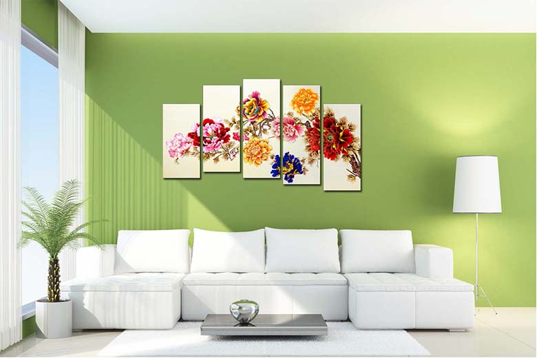Tranh khổ lớn hoa mẫu đơn ghép bộ 5 tấm - Tranh tường đẹp AmiA