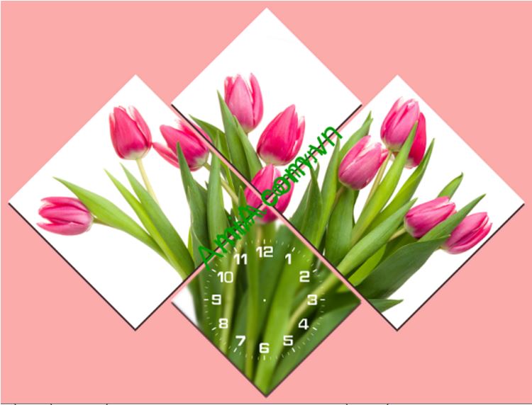 Tranh treo tuong dong ho ghep hoa tulip xinh tuoi Amia 216
