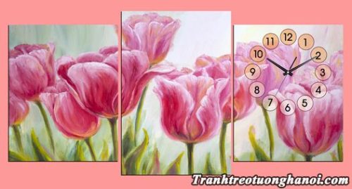 Hinh anh tranh dong hoa hoa tulip treo tuong ghep 3 tam AmiA