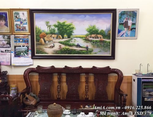 Tranh sơn dầu AmiA TSD 379 vẽ phong cảnh đồng làng quê đẹp