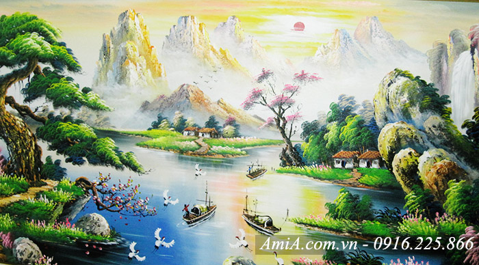 Tranh Vẽ Sơn Dầu Phong Cảnh Sông Núi Hữu Tình Amia Tsd 386
