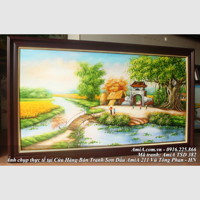 Tranh sơn dầu vẽ phong cảnh sinh hoạt ở nông thôn Việt Nam TSD 382