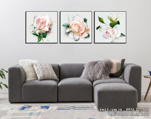 Tranh treo tường phòng khách phòng ngủ hoa hồng làm bằng canvas AmiA 1498