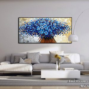 Hình ảnh bức tranh treo phòng khách hoa màu xanh