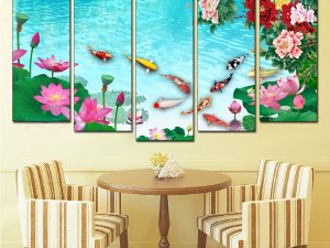 Tranh AmiA 1605 treo tường phòng ăn cá chép hoa sen