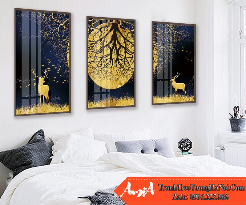tranh canvas cánh rừng vàng dưới ánh trăng amia cv 246
