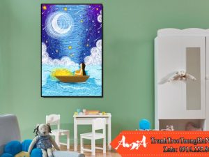 tranh canvas con thuyền ánh trăng amia te208