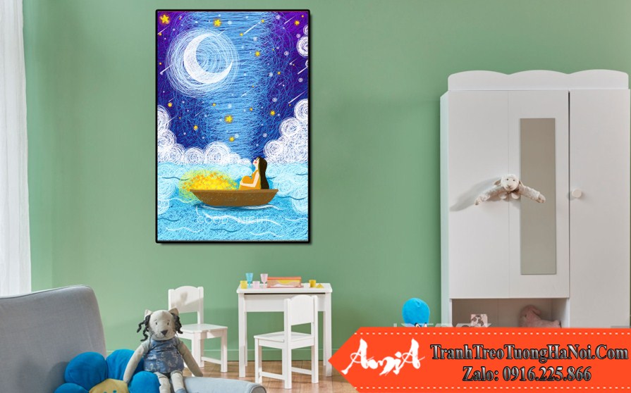 tranh canvas con thuyền ánh trăng amia te208