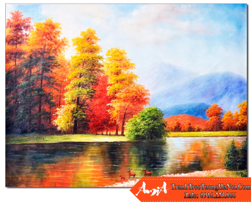 Tranh vẽ cây mùa thu lá vàng 25524  123Designorg
