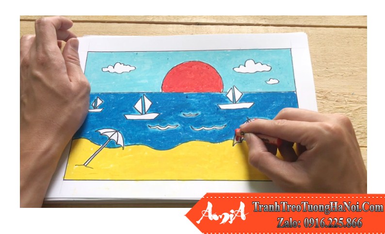 Dạy bé vẽ tranh phong cảnh biển qua 7 bước đơn giản